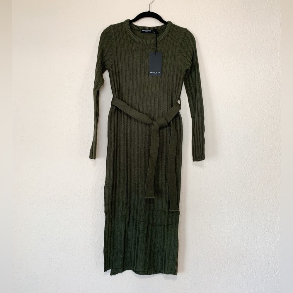 ASOS Petite Knit Midi Dress Khaki